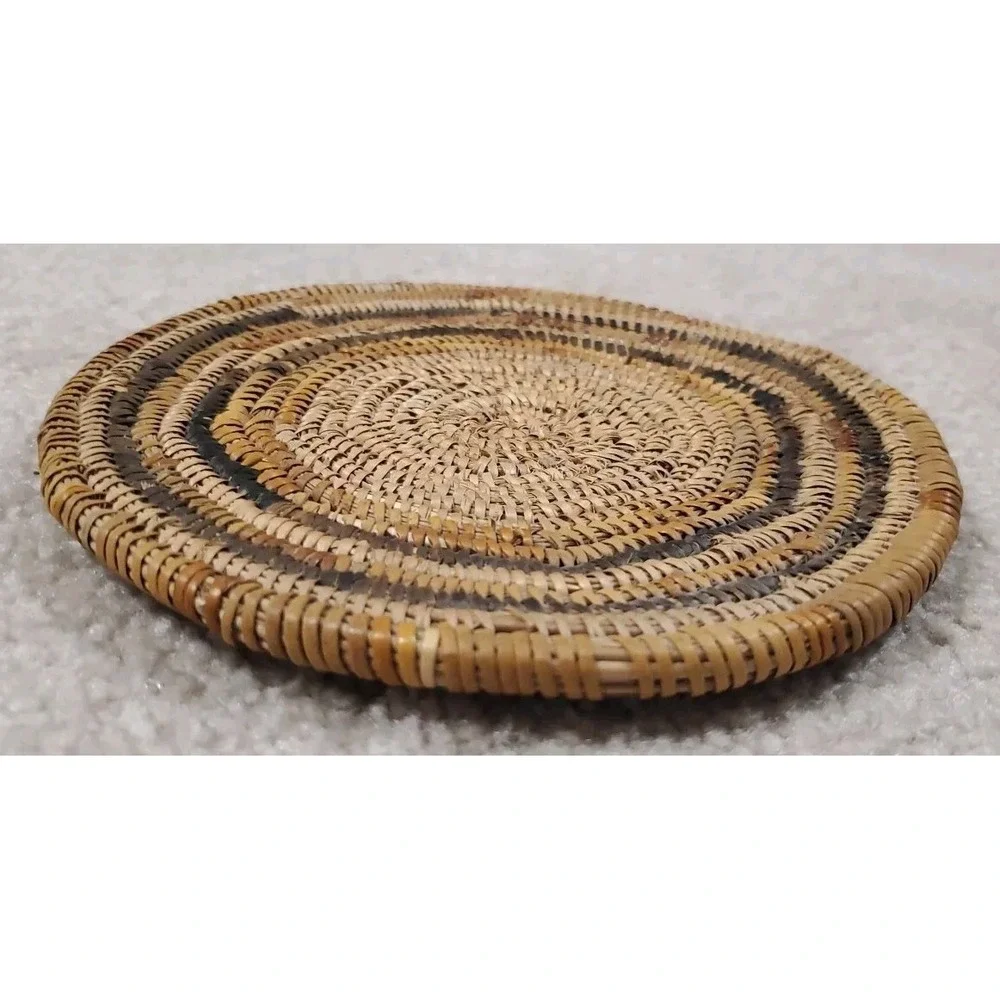 Vintage Native American Coil Woven Basket Flat Trivet 7